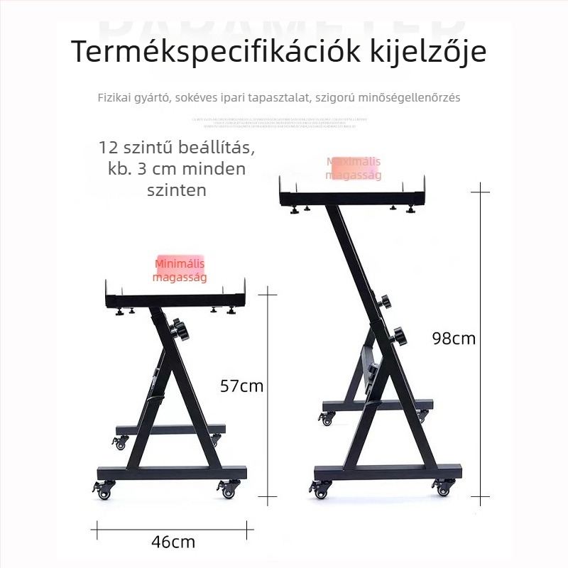 Z-típusú elektromos zongora állvány kerekekkel, fém váz, állítható hosszúság