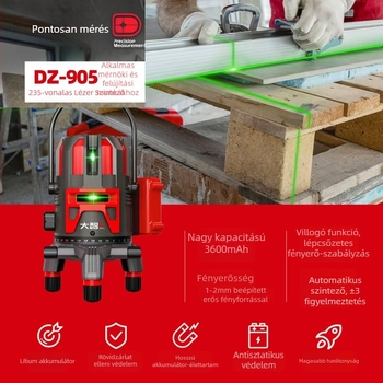 Lézeres vízszintező 2/3/5/12/16 vonalas projekcióval, nagy pontosságú, intelligens digitális kijelzővel