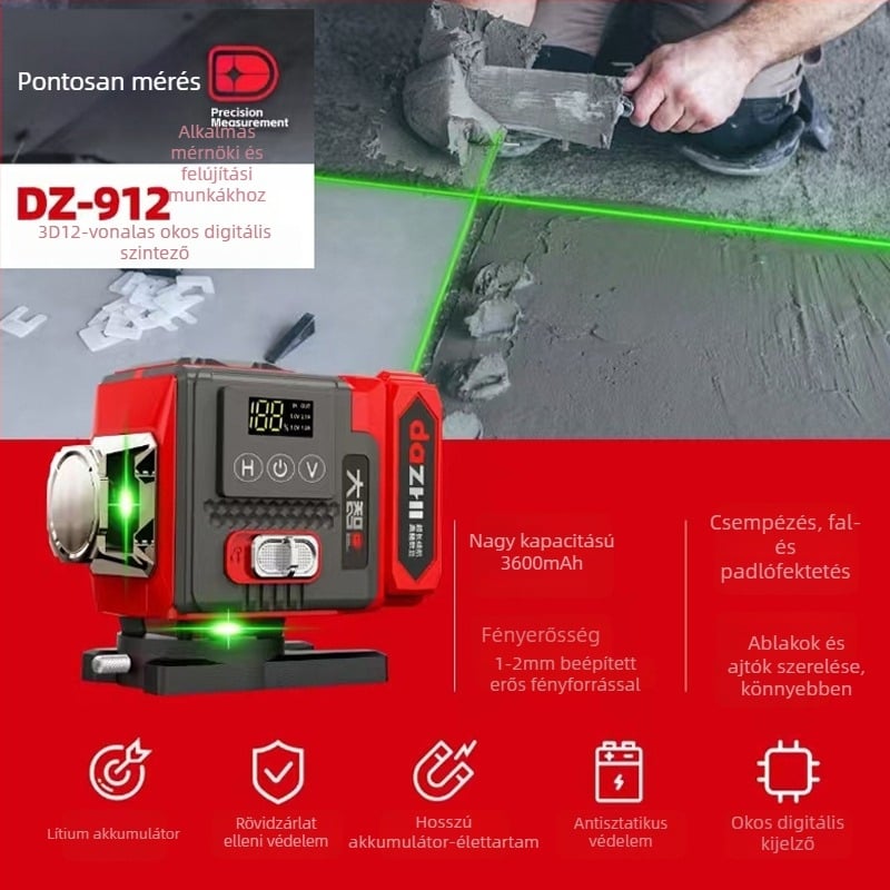 Lézeres vízszintező 2/3/5/12/16 vonalas projekcióval, nagy pontosságú, intelligens digitális kijelzővel