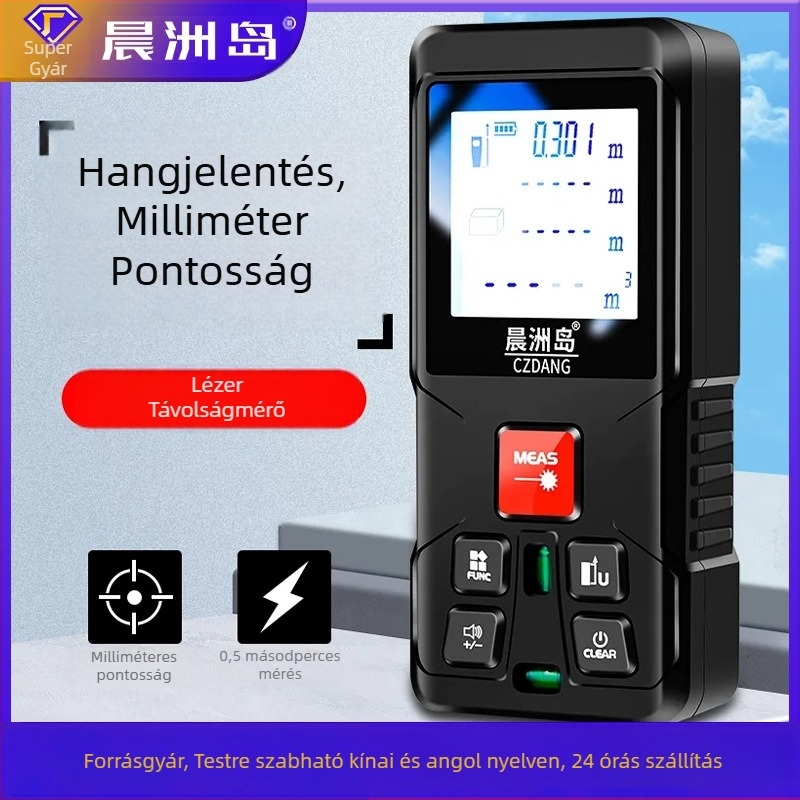 Kézi lézeres távolságmérő – beltéri használatban, (tartomány 0,05–120 m, pontosság ±3 mm, modell LDM-C120)