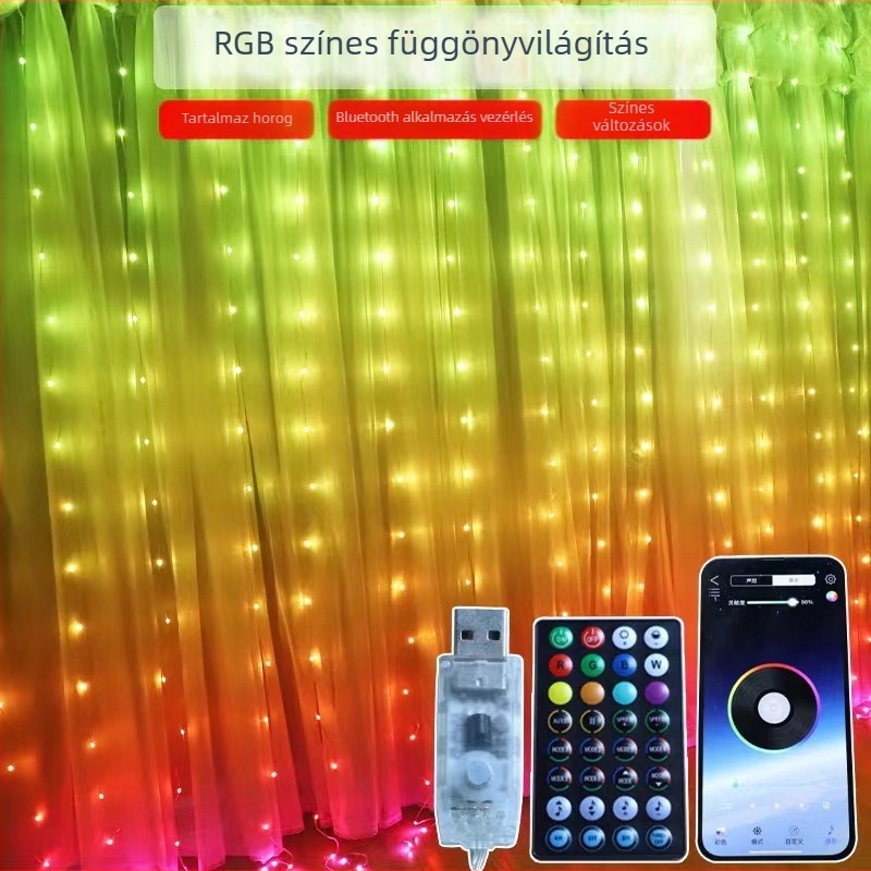 Bluetooth-képes LED fényfüzér USB táplálás, 10 m hosszú, 100 LED, 2700K meleg fehér