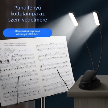 Tölthető USB-s LED zenei állványlámpa, csiptetős, állítható, zongora gyakorlásához