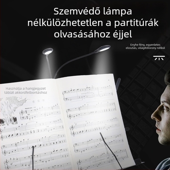 Tölthető USB-s LED zenei állványlámpa, csiptetős, állítható, zongora gyakorlásához