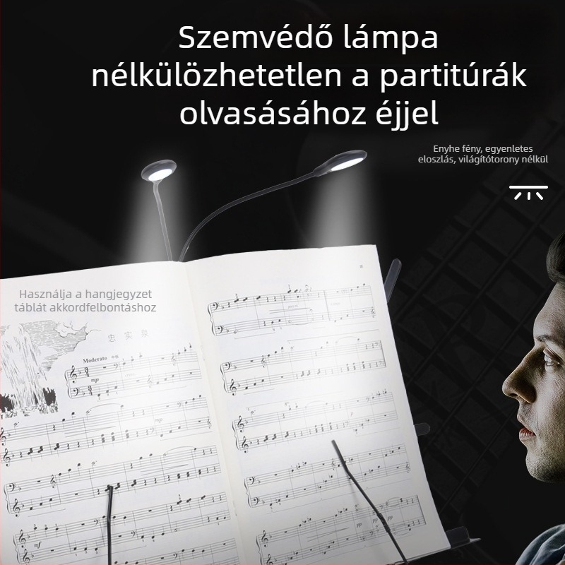 Tölthető USB-s LED zenei állványlámpa, csiptetős, állítható, zongora gyakorlásához