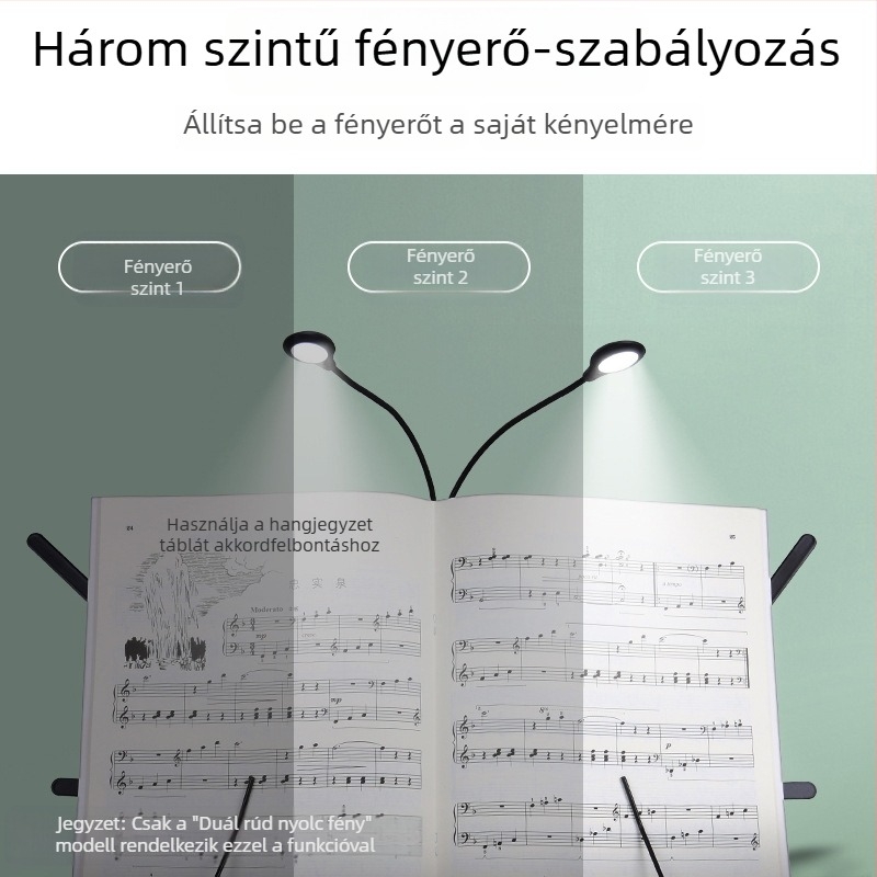 Tölthető USB-s LED zenei állványlámpa, csiptetős, állítható, zongora gyakorlásához
