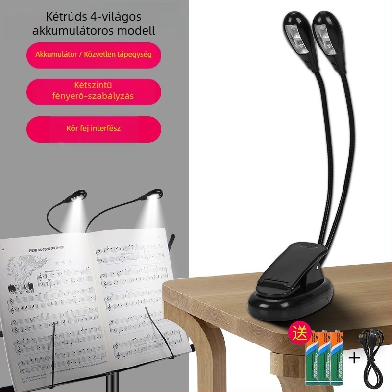 Tölthető USB-s LED zenei állványlámpa, csiptetős, állítható, zongora gyakorlásához