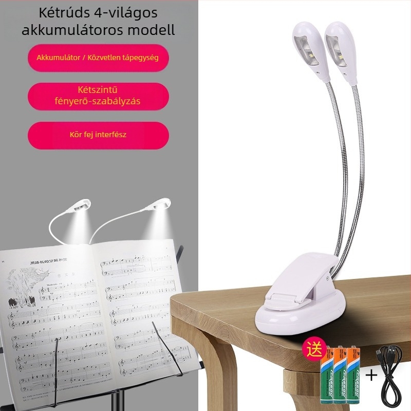 Tölthető USB-s LED zenei állványlámpa, csiptetős, állítható, zongora gyakorlásához