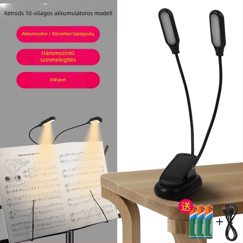 Tölthető USB-s LED zenei állványlámpa, csiptetős, állítható, zongora gyakorlásához