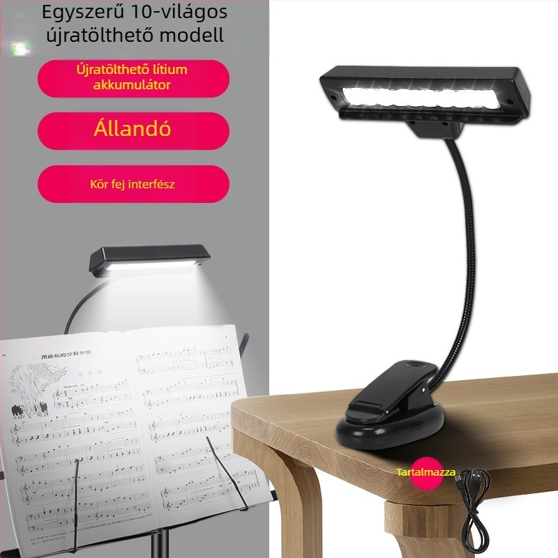 Tölthető USB-s LED zenei állványlámpa, csiptetős, állítható, zongora gyakorlásához
