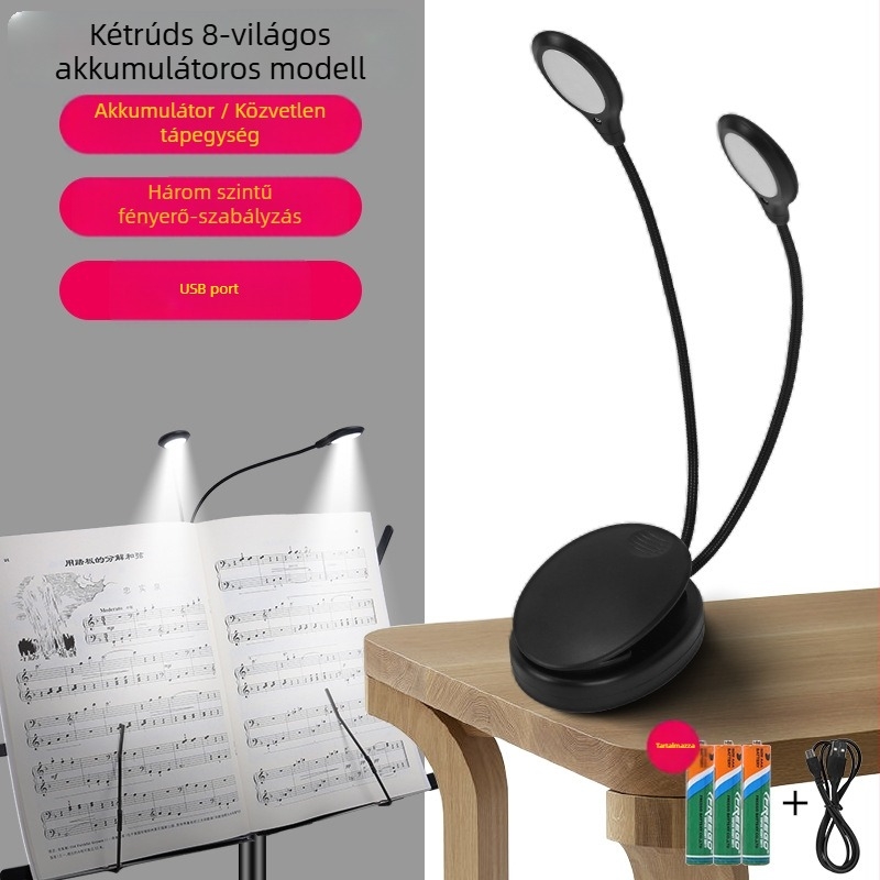 Tölthető USB-s LED zenei állványlámpa, csiptetős, állítható, zongora gyakorlásához