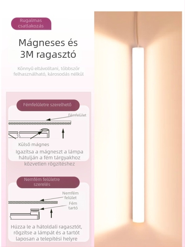 LED íróasztali lámpa a szem védelmére – USB-tápellátás, 5V, mágneses rögzítés, PC+ABS lámpabúra, környezeti fény