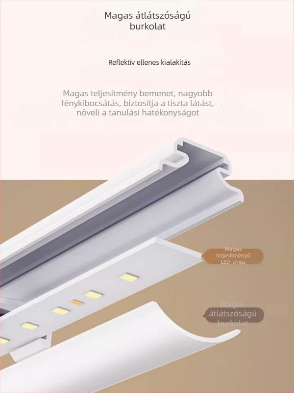 LED íróasztali lámpa a szem védelmére – USB-tápellátás, 5V, mágneses rögzítés, PC+ABS lámpabúra, környezeti fény