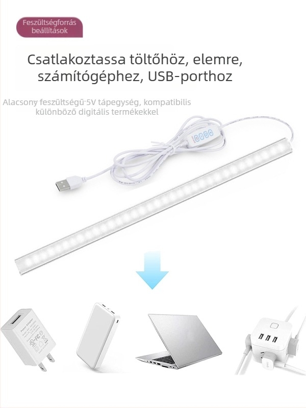 LED íróasztali lámpa a szem védelmére – USB-tápellátás, 5V, mágneses rögzítés, PC+ABS lámpabúra, környezeti fény