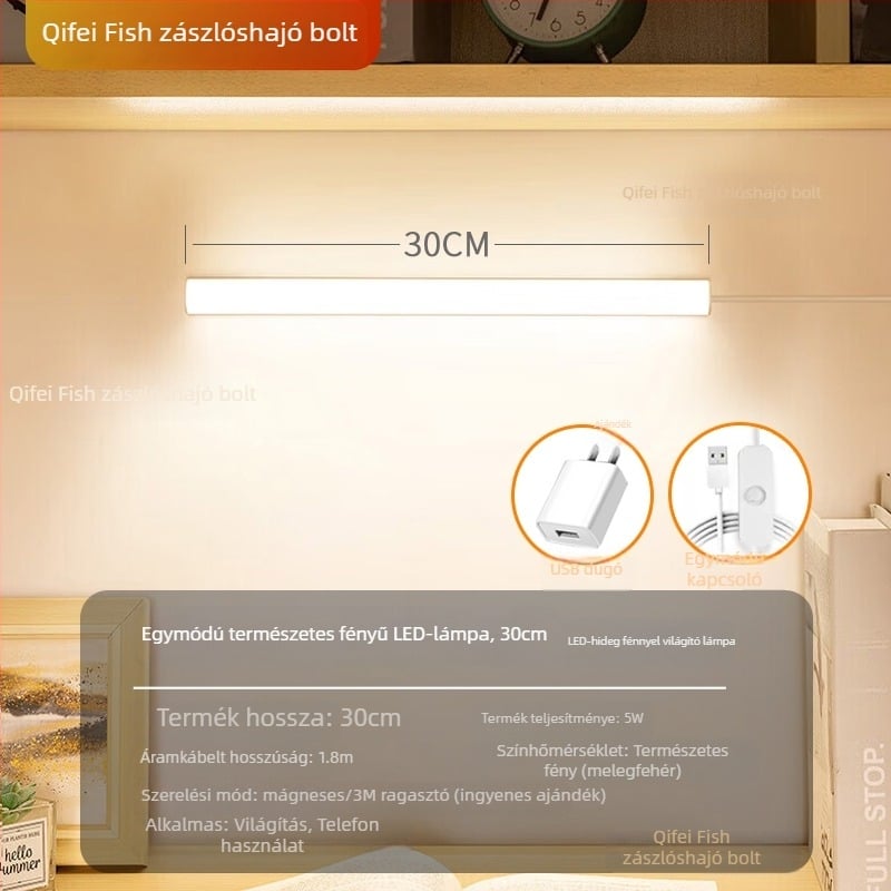 LED íróasztali lámpa a szem védelmére – USB-tápellátás, 5V, mágneses rögzítés, PC+ABS lámpabúra, környezeti fény