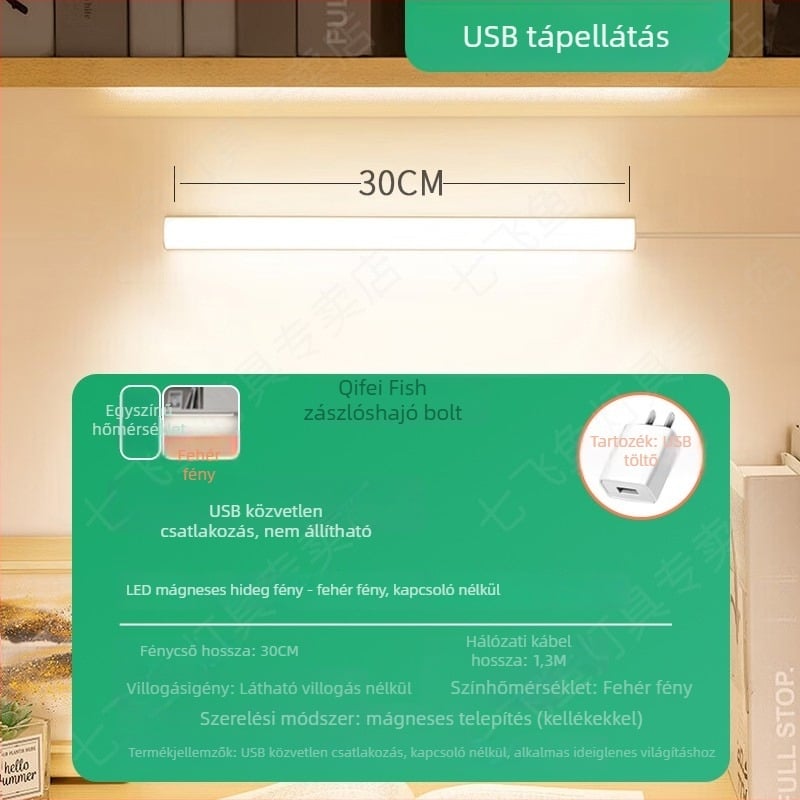 LED íróasztali lámpa a szem védelmére – USB-tápellátás, 5V, mágneses rögzítés, PC+ABS lámpabúra, környezeti fény
