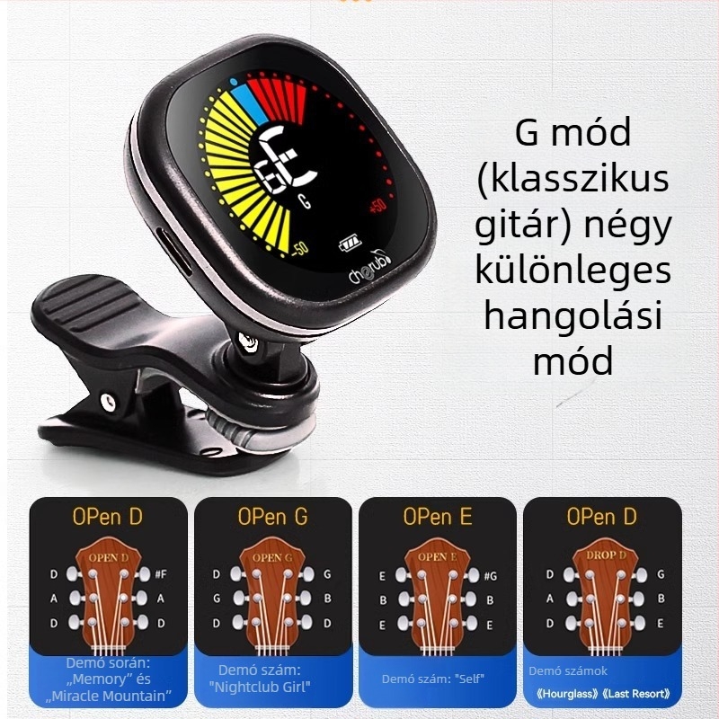 Gitár, ukulele és hegedű hangoló – WST-670, újratölthető, automatikus digitális hangoló