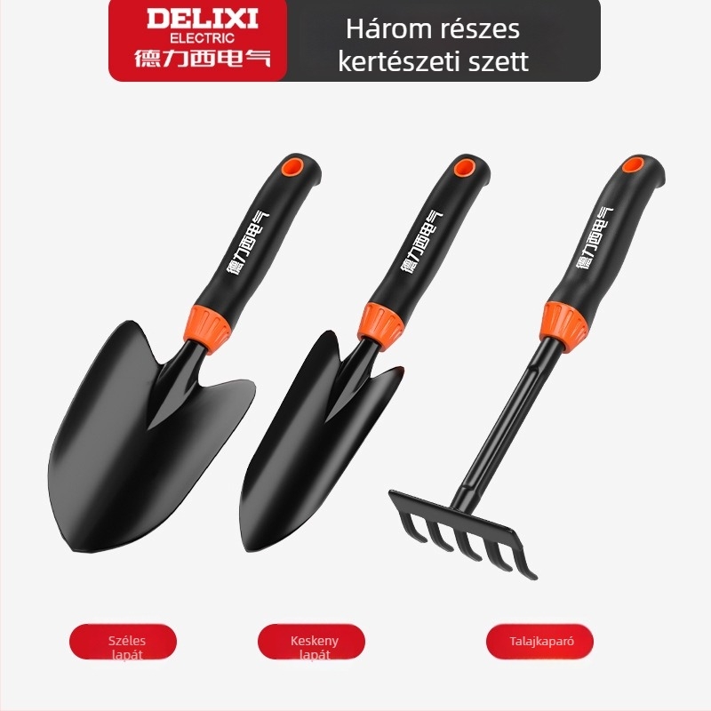 Delixi Electric kertészeti ásó készlet, szénacél, három darabos készlet kerthez, virágágyásokhoz és strand használatra