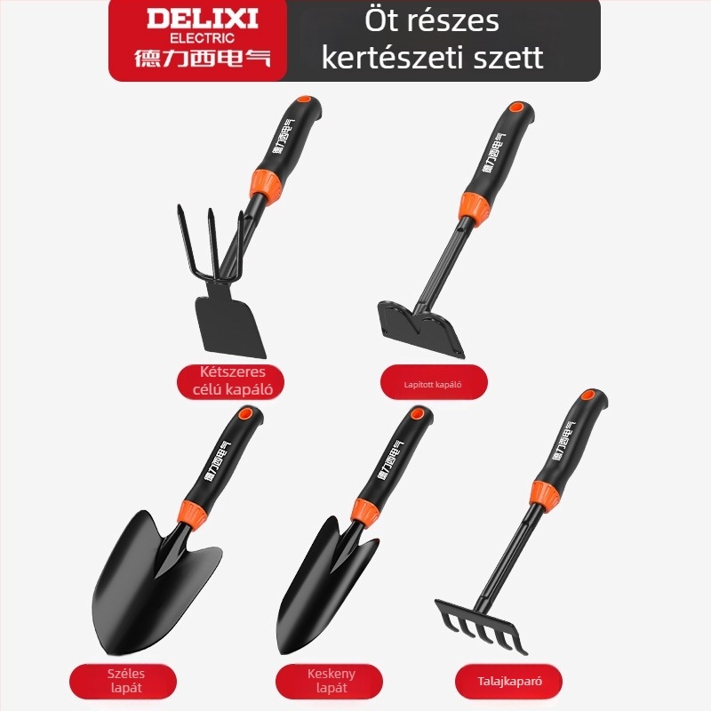 Delixi Electric kertészeti ásó készlet, szénacél, három darabos készlet kerthez, virágágyásokhoz és strand használatra