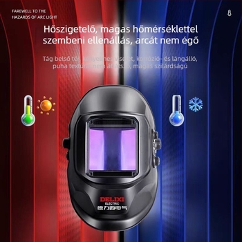 Automatikus sötétítésű hegesztő sisak fejre szerelt kivitelezéssel, pneumatikus hajtás, meleg levegő és távoli infravörös sugárzás