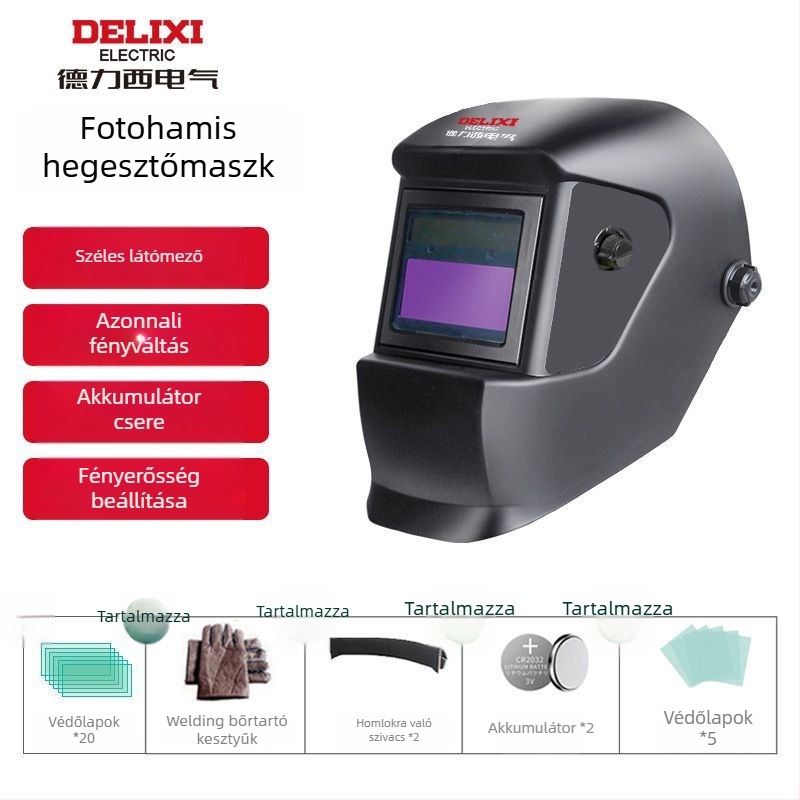 Automatikus sötétítésű hegesztő sisak fejre szerelt kivitelezéssel, pneumatikus hajtás, meleg levegő és távoli infravörös sugárzás