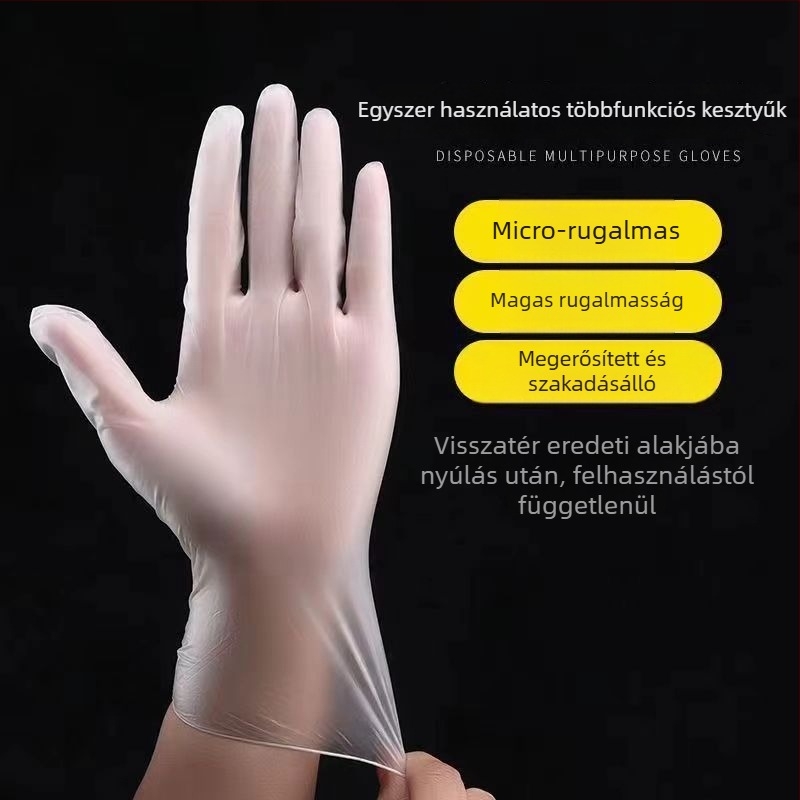 Egyszer használatos PVC vizsgálati kesztyűk cateringhez, konyhához és háztartáshoz, átlátszó, pormentes, 100 darab, védő, vízálló, csúszásmentes