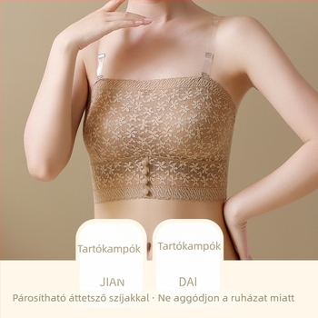 Váll nélküli csipészes top nylonból, 3/4 kosár, vékony formázott kosár, vezeték nélküli push-up, off-shoulder, jég selyem