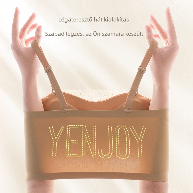 Váll nélküli csipészes top nylonból, 3/4 kosár, vékony formázott kosár, vezeték nélküli push-up, off-shoulder, jég selyem