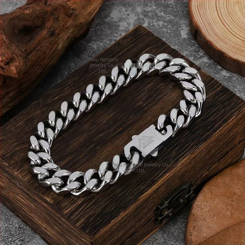 Brățară din oțel inoxidabil cu lanț cubanez, unisex, formă geometrică, electroplacată, logo gravabil