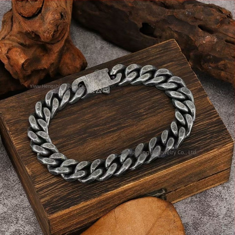 Brățară din oțel inoxidabil cu lanț cubanez, unisex, formă geometrică, electroplacată, logo gravabil