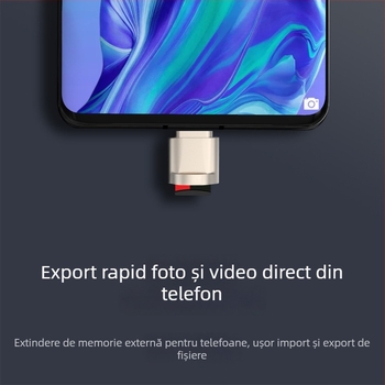 Cititor OTG USB-C pentru carduri TF pentru telefoane și tablete — USB 2.0, Type-C, Suport TF, Montaj extern