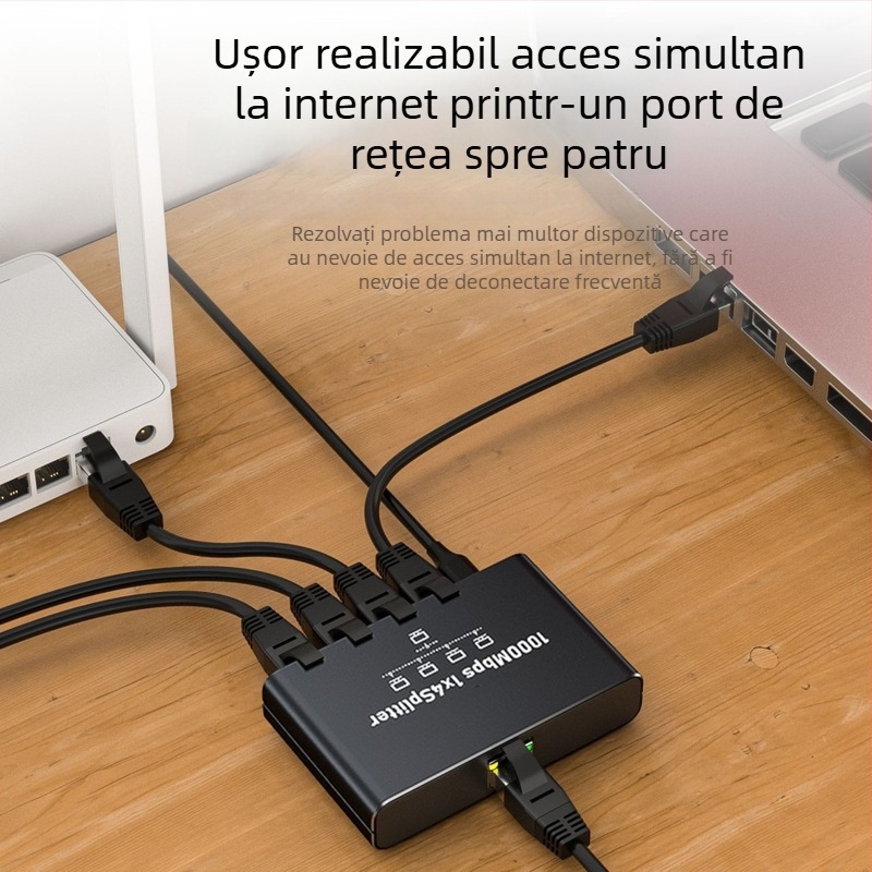 Comutator și splitter Gigabit Ethernet, ieșiri 1 la 4 / 1 la 3 / 1 la 2, viteză 1000 Mbps, model 1.2