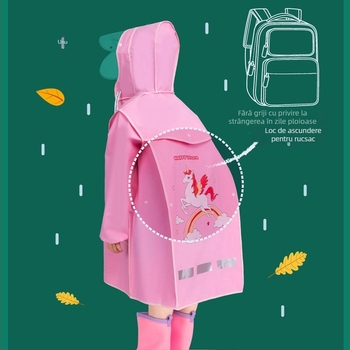 Poncho de ploaie pentru copii, design desen animat, transparent, EVA, grosime 15, strat PU impermeabil, pentru copii