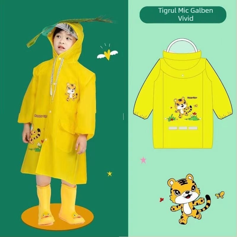 Poncho de ploaie pentru copii, design desen animat, transparent, EVA, grosime 15, strat PU impermeabil, pentru copii