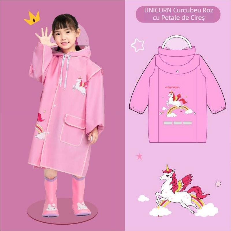 Poncho de ploaie pentru copii, design desen animat, transparent, EVA, grosime 15, strat PU impermeabil, pentru copii