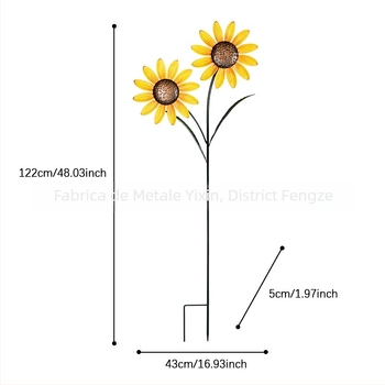 Decor de grădină din fier forjat cu floarea-soarelui – stil pastoral, turnat și semi-manual, decor exterior