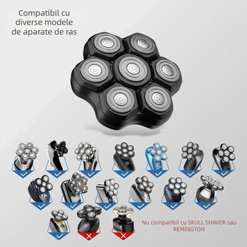 Cap de lamă rotativ cu șapte lame, înlocuibil pentru aparat de ras electric pentru cap chel, cu motor cu peri