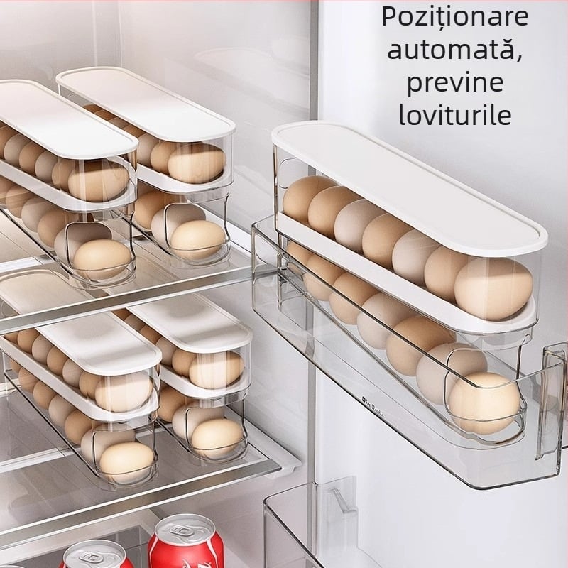 Organizator de ouă pentru frigider, PET+PP alimentar, design pe mai multe niveluri, umplere automată