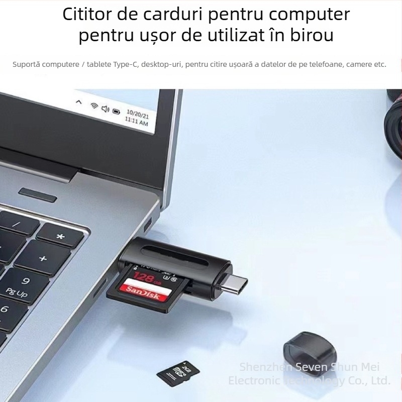 Q-02 Cititor OTG 2-în-1 pentru carduri SD/TF – Type-C/USB 2.0, extern, Windows 7 compatibil