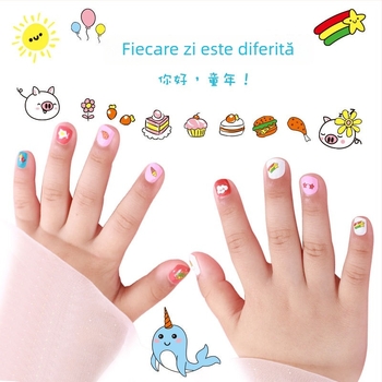 Set de stickere pentru unghii pentru copii – DIY manichiură cu animale desen animate și fructe, 5 g