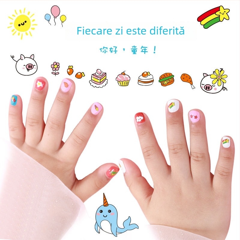 Set de stickere pentru unghii pentru copii – DIY manichiură cu animale desen animate și fructe, 5 g