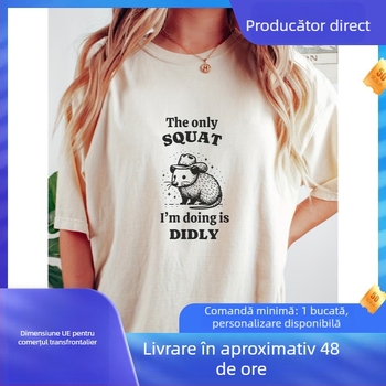 Tricou DIDLY cu imprimare litere, guler rotund, mâneci scurte, croială lejeră, bumbac 96%+