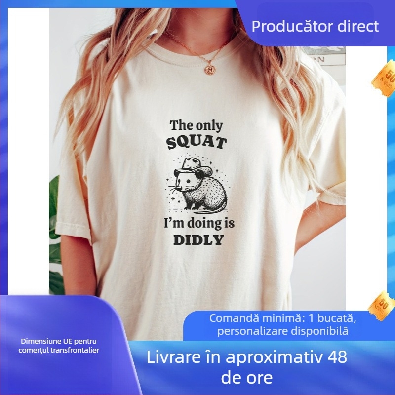 Tricou DIDLY cu imprimare litere, guler rotund, mâneci scurte, croială lejeră, bumbac 96%+