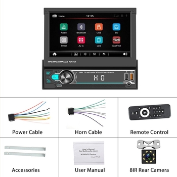 Player video MP5 pentru mașină cu Bluetooth, ecran LCD, model 9901, suportă RM/RMVB/AVI/MP4/MKV/3GP, alimentare 12–24 V DC, vedere inversă
