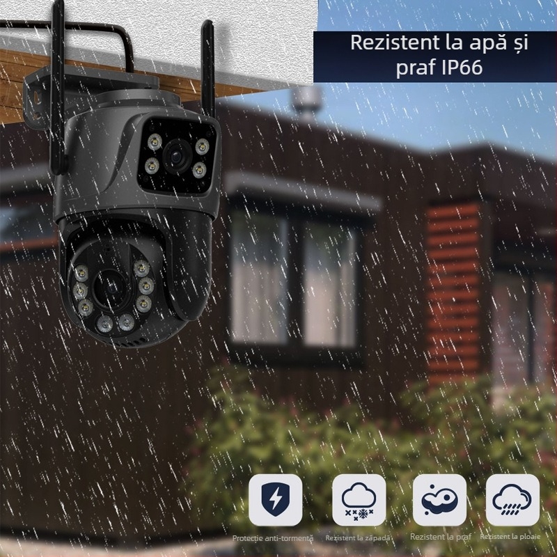 Cameră de supraveghere cu lentile duale, WiFi PTZ, viziune nocturnă, 6MP, utilizare interioară/exterioară