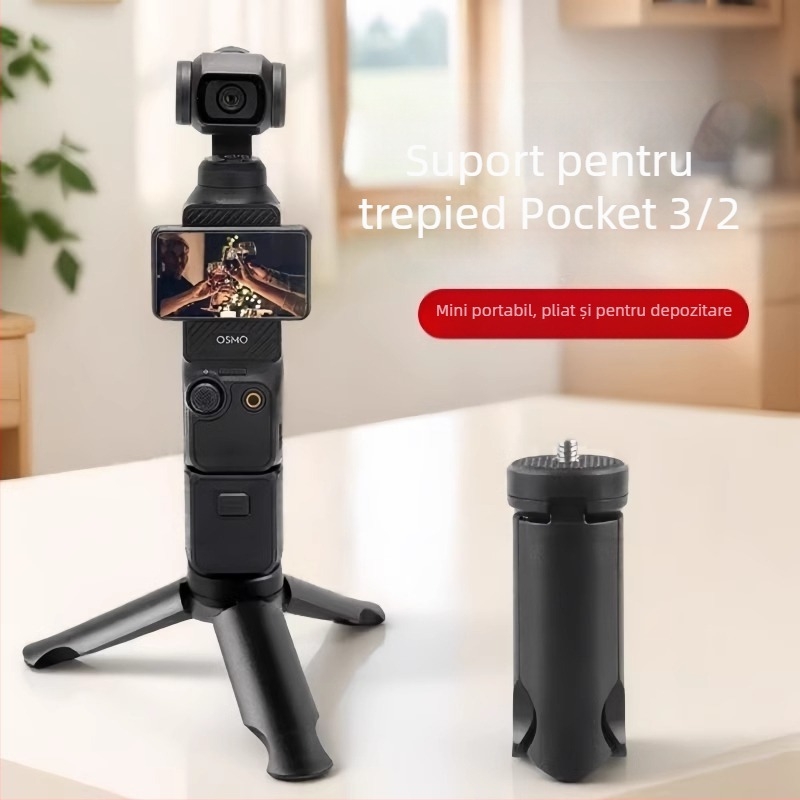 Trepied portabil pentru DJI Osmo Pocket 3/2 cu gimbal • 3 secțiuni • 3D PTZ • Model 20114 • Greutate 50