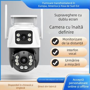 ICSEE Cameră wireless de supraveghere cu viziune de noapte, obiectiv dublu, 360°, 1080TVL, 2,4 mm