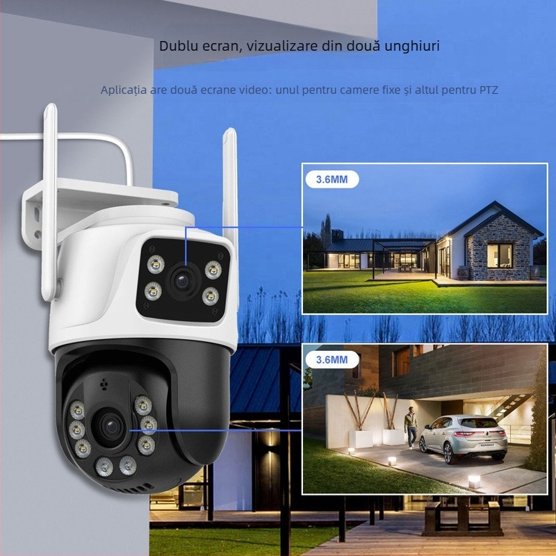 ICSEE Cameră wireless de supraveghere cu viziune de noapte, obiectiv dublu, 360°, 1080TVL, 2,4 mm