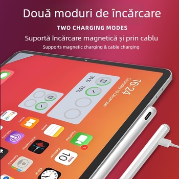 Stylus capacitiv magnetic cu încărcare duală pentru iPad, corp metalic