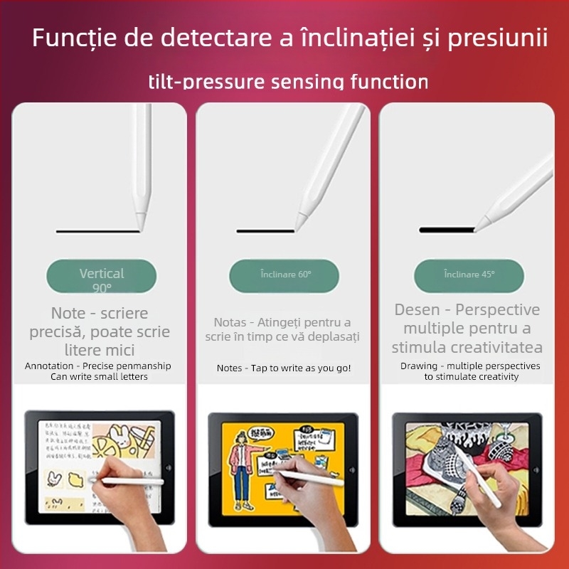 Stylus capacitiv magnetic cu încărcare duală pentru iPad, corp metalic
