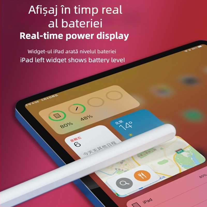 Stylus capacitiv magnetic cu încărcare duală pentru iPad, corp metalic